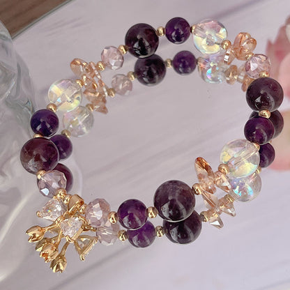 Purple Crystal Bow Bracelet for Women