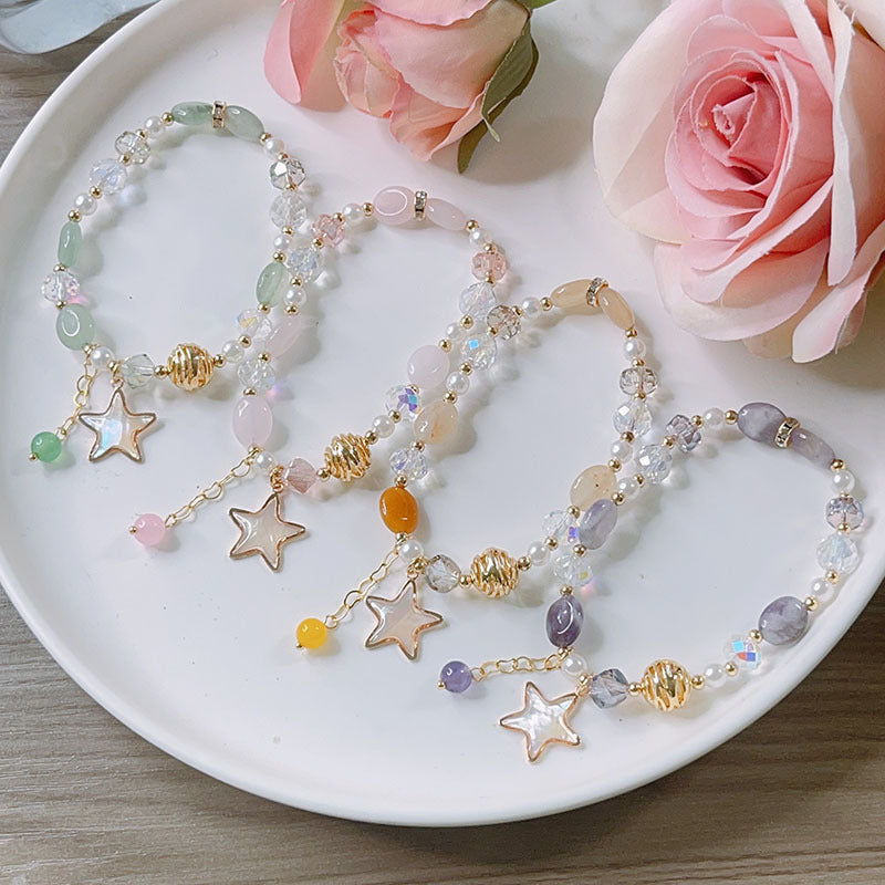 Cute Crystal Bracelet with Star and Flower Charms