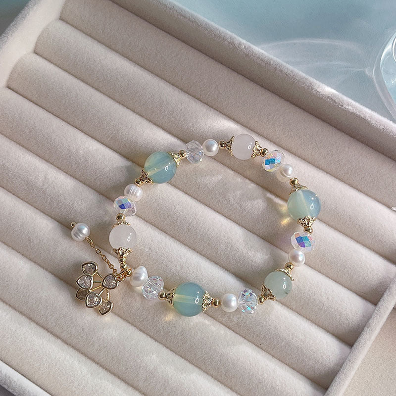 Natural Freshwater Pearl Bracelet with Fan-shaped Small Heart Jade Bracelet