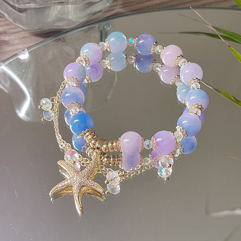 Colorful Natural Stone Crystal Pearl Bracelet Set for Fashionable Girls