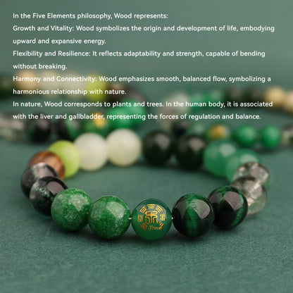 Wood Elemental-Green agate balance energy bracelet