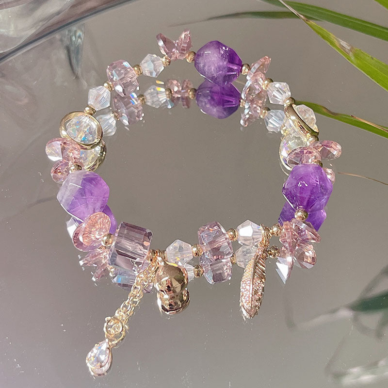 Colorful Natural Stone Crystal Pearl Bracelet Set for Fashionable Girls