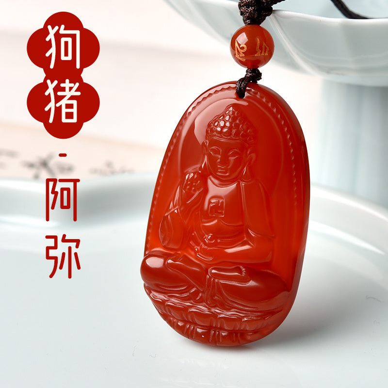 Natural Red Agate Zodiac Guardian Necklace