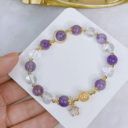 Brilliant Galaxy Natural Amethyst Bracelet with Delicate Micro Inlaid Stars Pendant