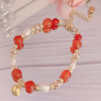 Pumpkin Red Agate Bracelet Chinese Style Beaded Stackable Accessory Gift Jewelry