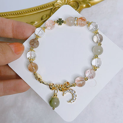 Strawberry Crystal Moon Bracelet with Micro-Inlaid Zirconia