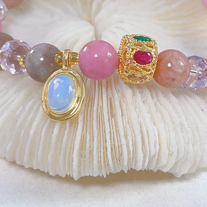 Colorful Beryl Elastic Bead Bracelet with Sparkling Crystal Chips