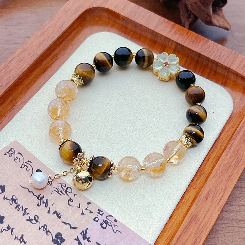 Natural Yellow Tower Crystal Bead Bracelet Women's Premium Tiger Eye Stone Bracelet