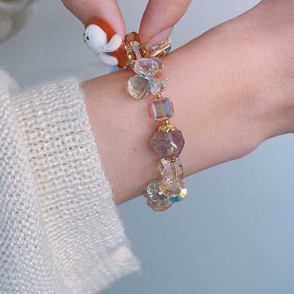 Colorful Beryl Elastic Bead Bracelet with Sparkling Crystal Chips