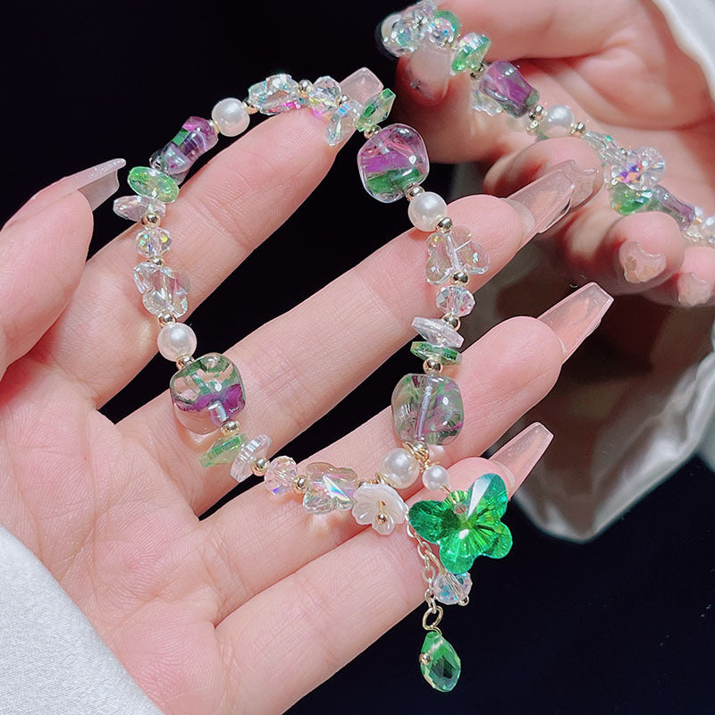 Crystal Glass Bead Butterfly Flower Bracelet