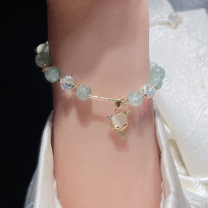 Natural Crystal Fox Lucky Clover Bracelet