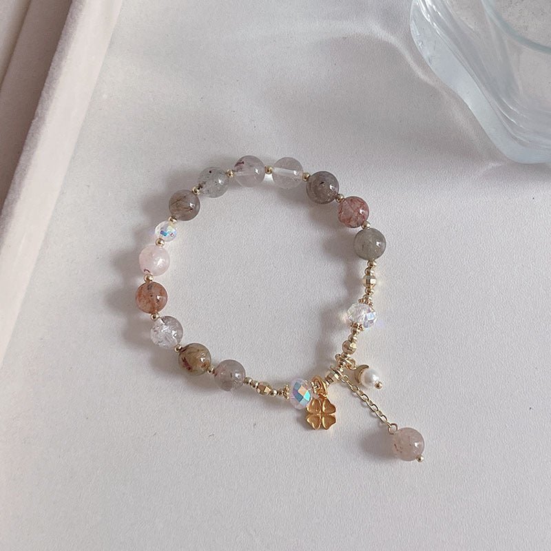 Natural Crystal Fox Lucky Clover Bracelet