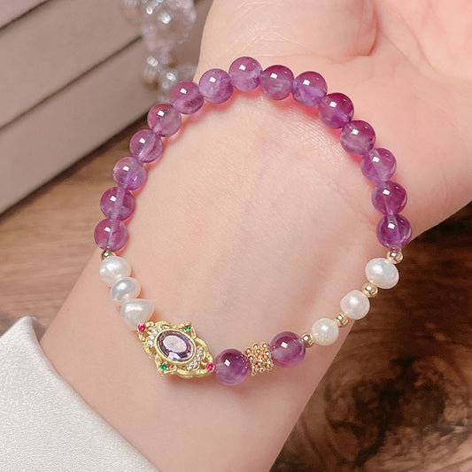 Simple and Luxe Pearl Bracelet with Small Colorful Gems