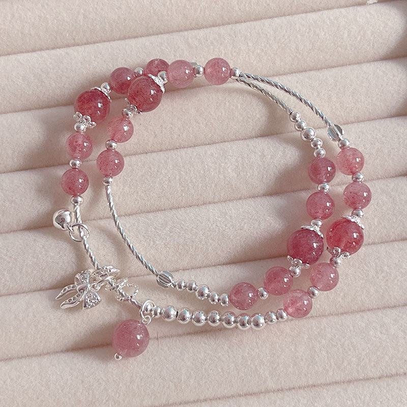 Delicate Sweet Pink Double-layer Strawberry Crystal Bracelet