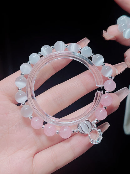 Sweet and Fresh Ins Style Pink Crystal Blue Stone Moon Star Fish Tail Bracelet