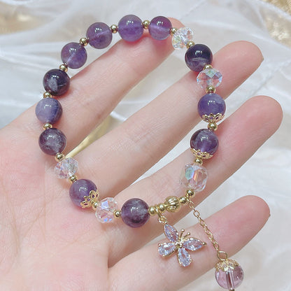 Summer New Purple Crystal Butterfly Bracelet Sweet ins Small Design Natural Strawberry Crystal Butterfly Pendant Bracelet Female