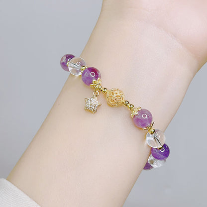 Brilliant Galaxy Natural Amethyst Bracelet with Delicate Micro Inlaid Stars Pendant