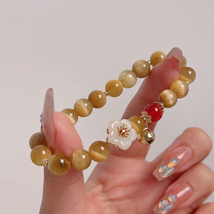 Lucky Tiger Eye Stone Bracelet with Folk Style Cloud and Flower Pendant