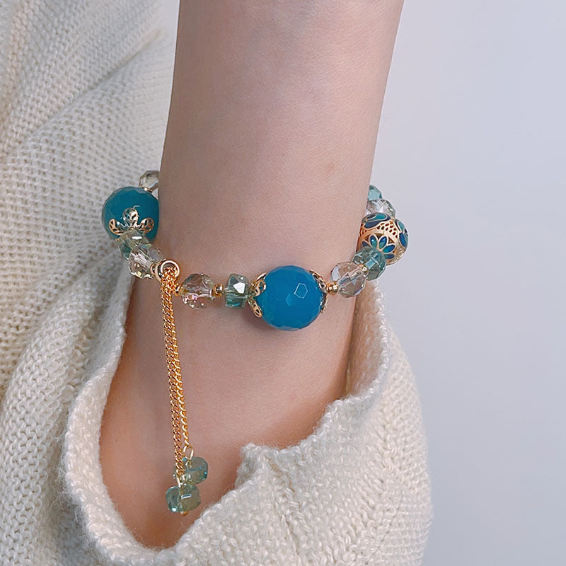 Colorful Beryl Bracelet with Metal Weaving and Zircon Butterfly