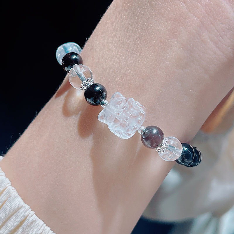 Black Silver Shiny Crystal Bracelet Fox Pixiu Couple Gift Jewelry