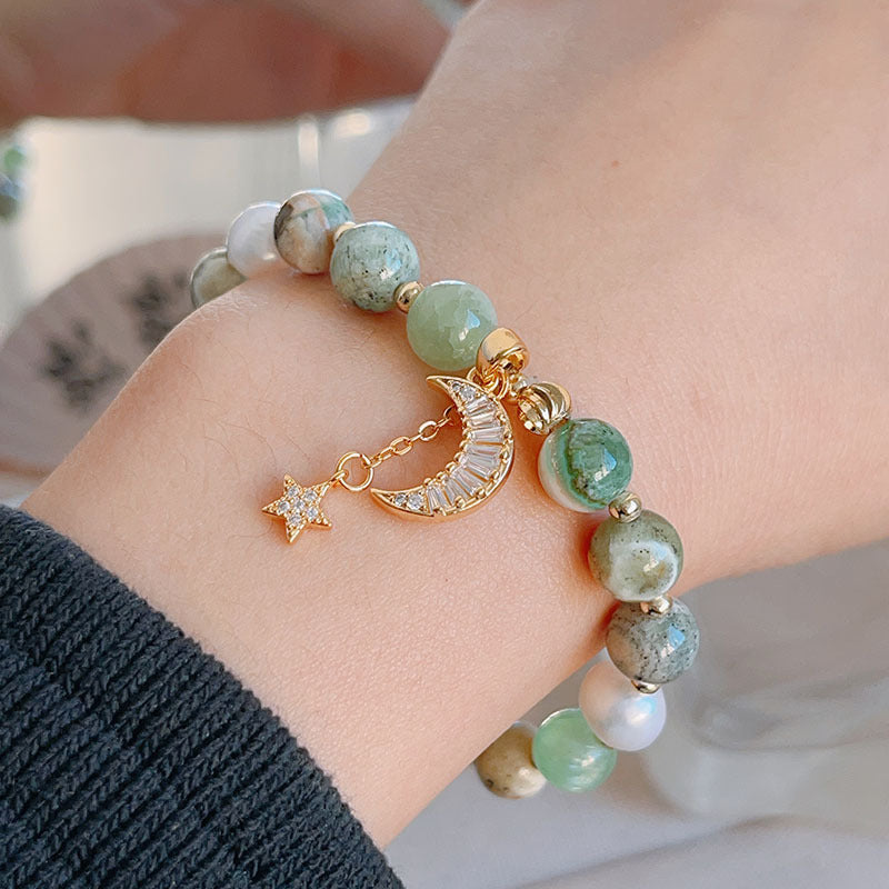 Natural Stone Moon and Star Layered Bracelet