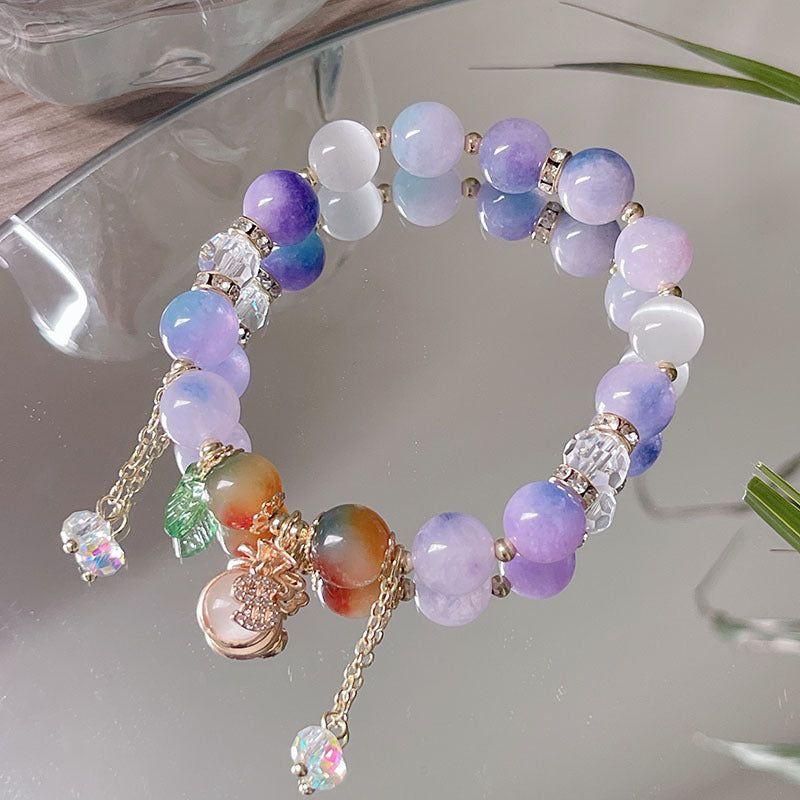 Colorful Natural Stone Crystal Pearl Bracelet Set for Fashionable Girls