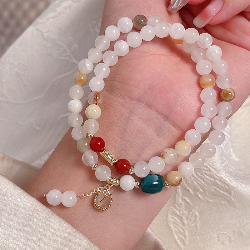 Colorful Double Circle Rice Yellow Jade Natural Stone Bracelet