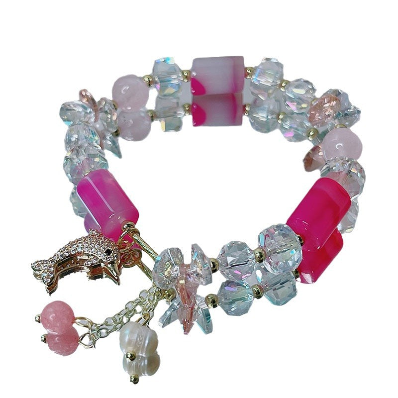 Dolphin Lover Bracelet with Bamboo Agate Crystal Chips