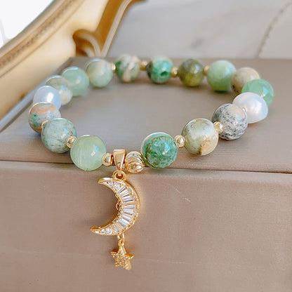 Natural Stone Moon and Star Layered Bracelet