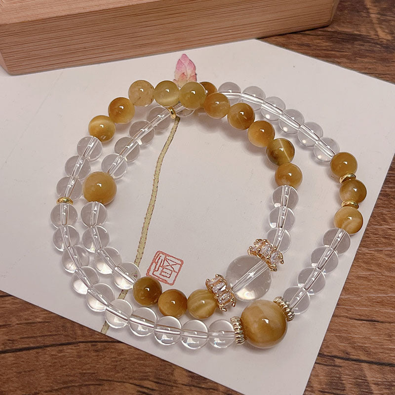 Lucky Tiger Eye Stone Bracelet with Folk Style Cloud and Flower Pendant