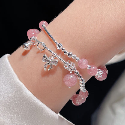 Delicate Sweet Pink Double-layer Strawberry Crystal Bracelet