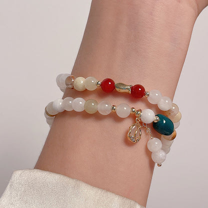 Colorful Double Circle Rice Yellow Jade Natural Stone Bracelet