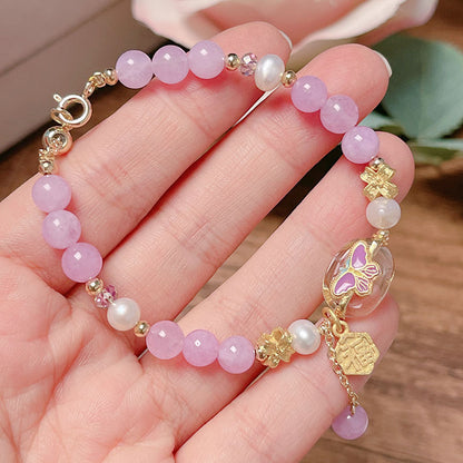 Original Design Pink and Purple Lucky Butterfly Natural Stone Freshwater Pearl Bracelet