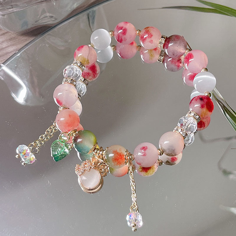 Colorful Natural Stone Crystal Pearl Bracelet Set for Fashionable Girls