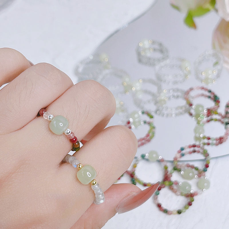 Natural Green Jasper Elastic Ring