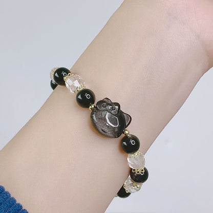 Silver Glitter Stone Carved Accessories Bracelet with Lucky Fox, Pixiu, Lion, etc. Beaded Crystal Bracelet Bestie Jewelry