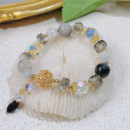 Luxury Lucky Bracelet with Diamond Inlaid Natural Stone Cat's Eye Beads