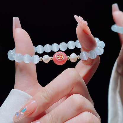 Chinese Style Women's Bracelet with Crystal Cat Eye Gourd Lucky Charm