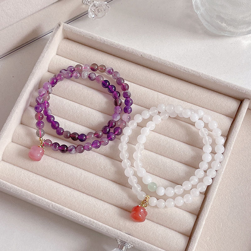 Amethyst Multi-loop Bracelet White Jade Persimmon Pendant Lucky Feng Shui Accessories