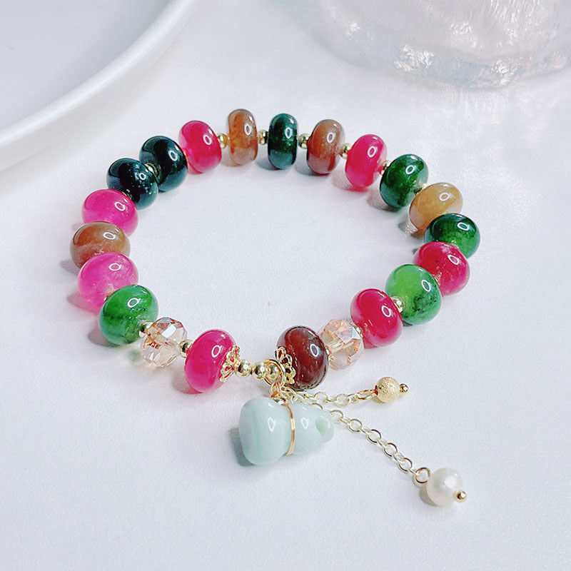 Colorful Natural Stone Abacus Bead Bracelet Literary Retro Gourd Pendant