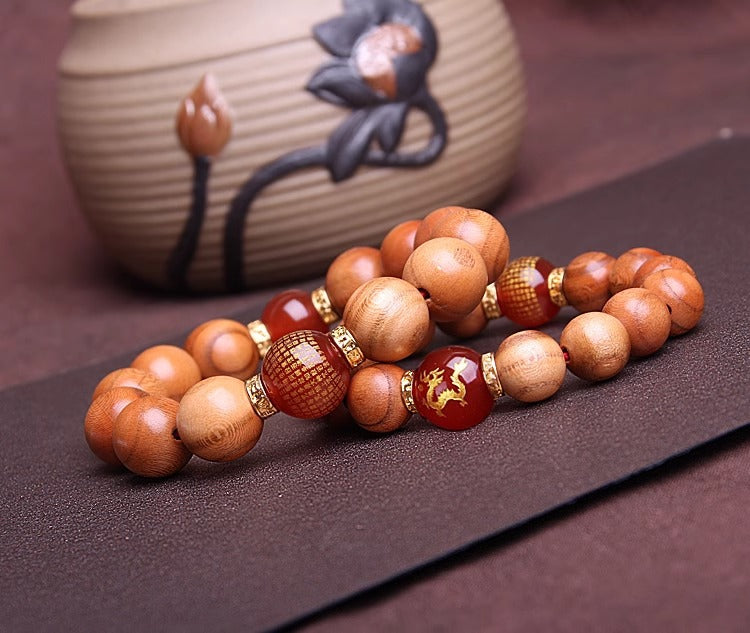 Natural Peach Wood Bracelet Heart Sutra Transfer Bead Peach Wood Bracelet