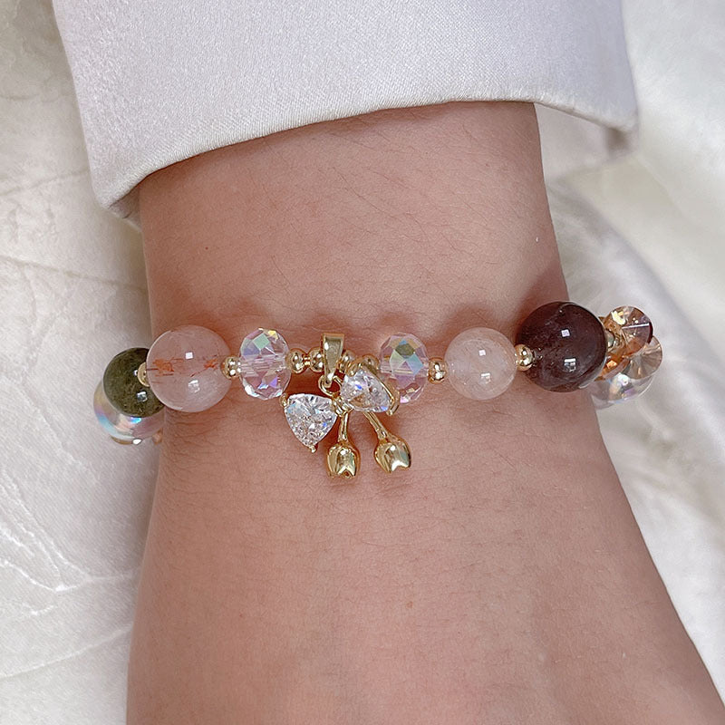 Colorful Natural Stone Crystal Pearl Bracelet Set for Fashionable Girls