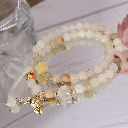 Colorful Double Circle Rice Yellow Jade Natural Stone Bracelet