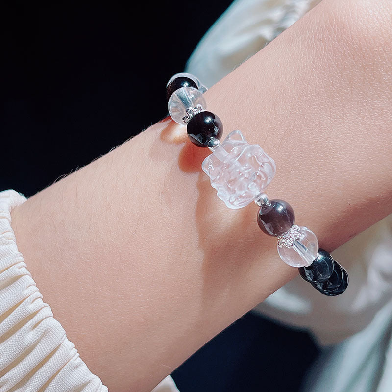 Black Silver Shiny Crystal Bracelet Fox Pixiu Couple Gift Jewelry