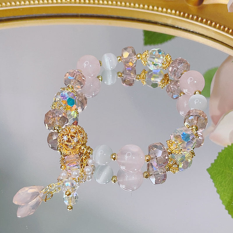 Luxury Lucky Bracelet with Diamond Inlaid Natural Stone Cat's Eye Beads