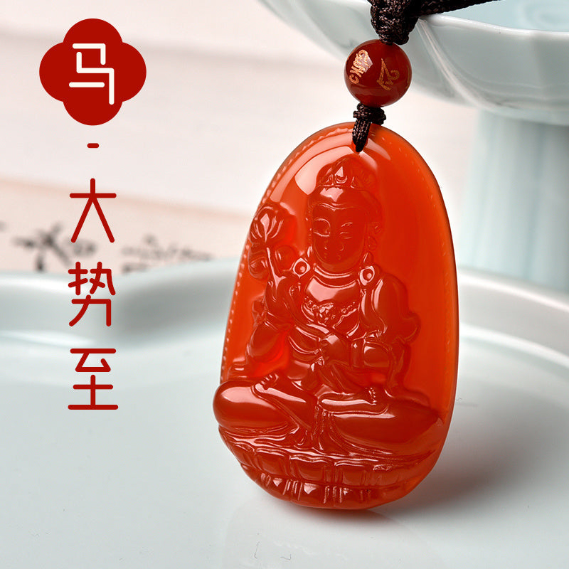 Natural Red Agate Zodiac Guardian Necklace