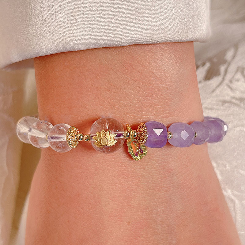 Double Luck Amethyst White Crystal Bracelet