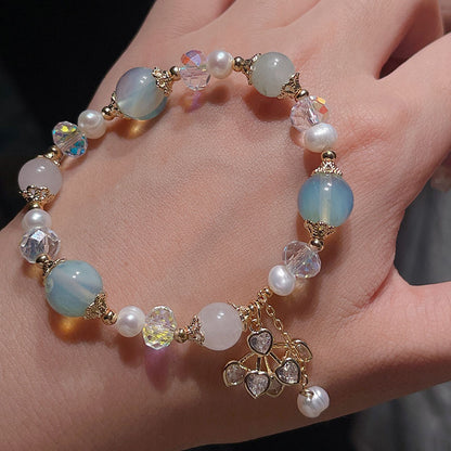 Natural Freshwater Pearl Bracelet with Fan-shaped Small Heart Jade Bracelet