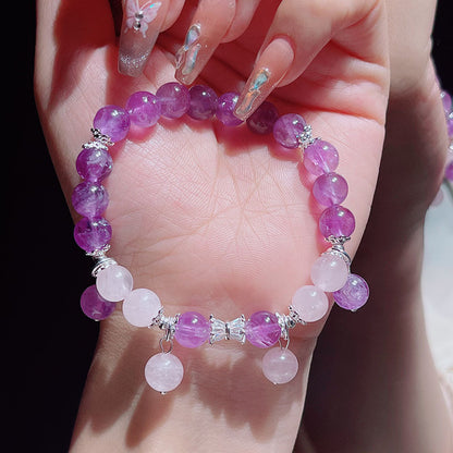 Natural Amethyst Beaded Bracelet with Silver Accents