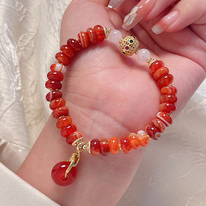 Natural Agate Wheel Bead Bracelet Ethnic Style Vintage Red Agate Safety Buckle Bamboo Pendant Bracelet Bead String